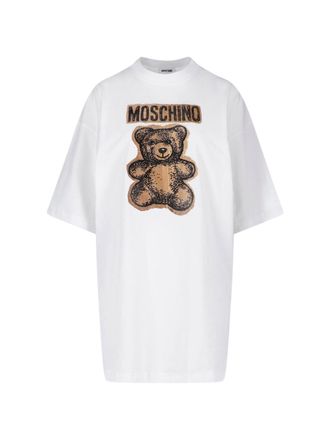 Moschino White Teddy Bear Logo Cotton Dress