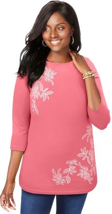 Jessica London Stretch Cotton Boatneck Tunic in Tea Rose Flower at Nordstrom, Size 28