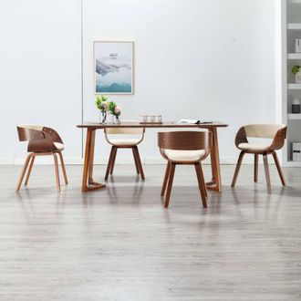 vidaXL Sillas De Comedor 4 Uds Madera Curvada Y Cuero Sint&eacute;tico Crema