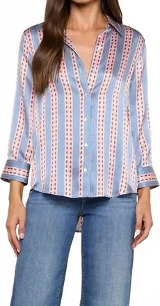 L'agence Dani 3/4 Sleeve Silk Blouse In Blue/red Stripe