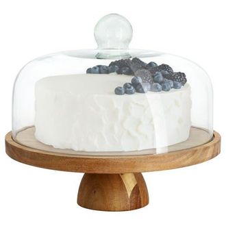 MegaChef Acacia Wood Multi-Function Cake Stand with Glass Dome Lid at Nordstrom