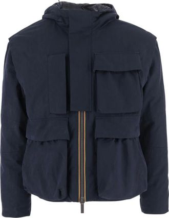 K-Way Light Jackets, male, Blue, 2XL, Navy Cotton Blend Jacket Multiple Pockets
