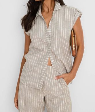 Nic+Zoe Lurex Linen Resort Shirt In Neutral Multi