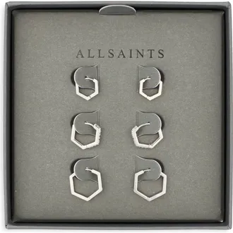 AllSaints Set of 3 Crystal Hexagonal Hoop Earrings in Rhodium at Nordstrom Rack
