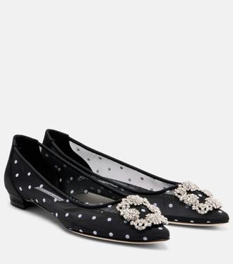 Manolo Blahnik Hangisi embellished mesh ballet flats