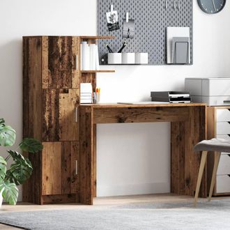 Berkfield Home Desk with Storage Old Wood Engineered Wood in Brown