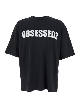 Dsquared2 Black Crewneck T-Shirt With Maxi Logo Lettering On The Front In Cotton Man