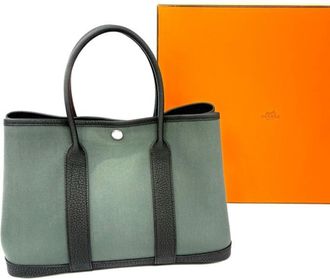 Herm&egrave;s Black Green Khaki Toile Officier Tote Bag (Pre-Owned)