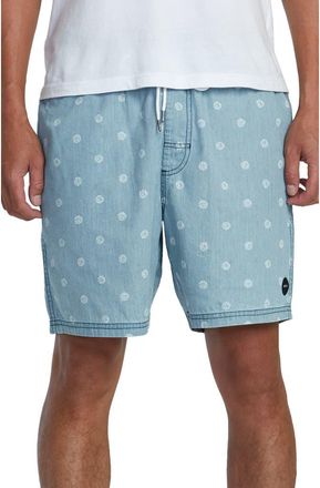 Rvca Escape Cotton Chambray Drawstring Shorts in Washed Indigo at Nordstrom, Size Medium