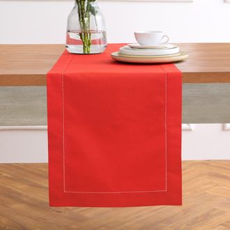 Solino Home Cotton Linen Hemstitch Table Runner for Dining Table, Holiday and Everyday Table Decor in Poppy Red at Nordstrom, Size Xx-Small