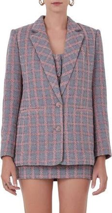 endless rose Plaid Tweed Blazer in Grey at Nordstrom Rack, Size Small