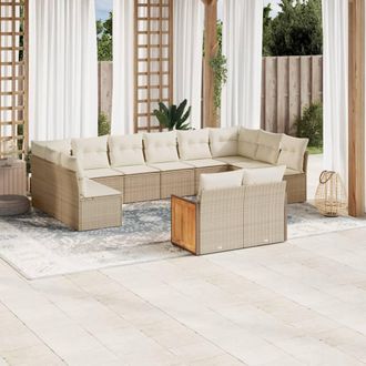 vidaXL Set De Sof&aacute;s De Jard&iacute;n Y Cojines 12 Pzas Rat&aacute;n Sint&eacute;tico Beige Vidaxl