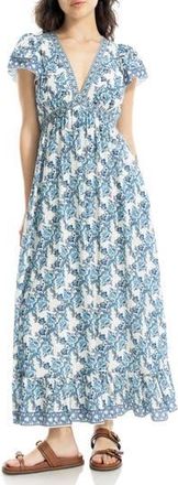 Max Studio Floral Flutter Sleeve Maxi Dress in Cream/Blue at Nordstrom Rack, Size X-Large