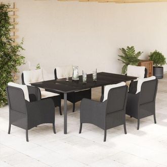 vidaXL Set De Comedor De Jard&iacute;n 7 Pzas Y Cojines Rat&aacute;n Sint&eacute;tico Negro Vidaxl