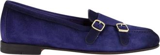 Santoni Blauwe Su&egrave;de Dubbel-Gespte Mocassins - Dames - Loafers - Blauw - 35 EU - Su&egrave;de - Schoenen