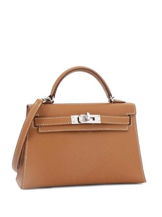 Herm&egrave;s Borsa a tracolla Kelly Mini II 20 in pelle Epsom con dettagli in palladio - Marrone