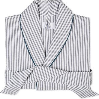 Matouk Matteo Stripe Robe in Deep Navy at Nordstrom, Size Medium/large