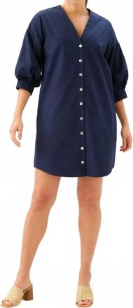 Karen Kane Lantern Sleeve Button-Front Dress In Navy