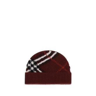 Burberry BU8132889A1308BB Cashmere Check Beanie - Bordeaux