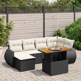vidaXL Vidaxl - Set De Sof&aacute;s De Jard&iacute;n 7 Pzas Con Cojines Rat&aacute;n Sint&eacute;tico Negro
