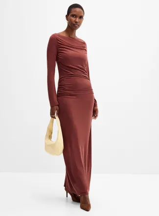 HUGO BOSS Womens Chocolate brown jersey draped dress