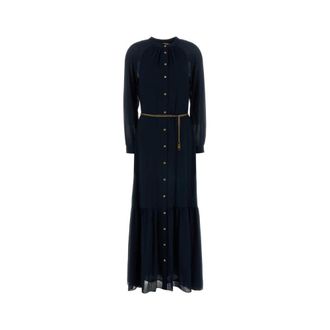 Michael Kors Maxi Dresses, female, Blue, Size: XS Belted Georgette Maxi Dress