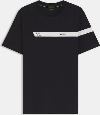 HUGO BOSS Mens Regular Fit T-Shirt with Logo Stripe - Navy - Size: 36
