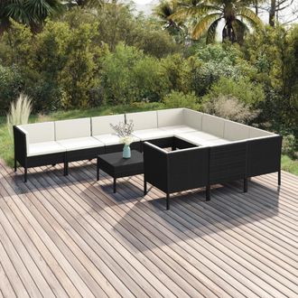 vidaXL Set De Muebles De Jard&iacute;n 11 Pzas Cojines Rat&aacute;n Sint&eacute;tico Negro Vidaxl