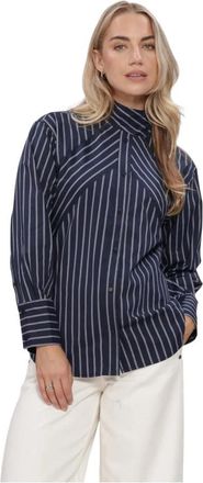 Co'Couture Somocc Stripe Funnel Neck Shirt - Dames - Overhemden - Blauw - M - Overhemden