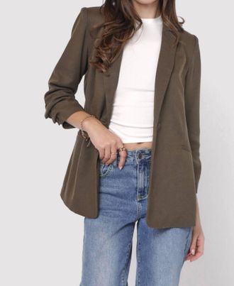 Sadie & Sage Backyard Long Sleeve Blazer In Olive Green