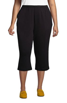 Lands End Sport Knit High Rise Elastic Waist Capri Pants in Black at Nordstrom, Size 2X
