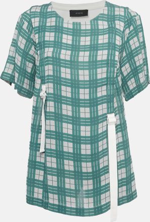 Joseph Green /white Checkered Cotton & Crepe Belt Detail T-Shirt
