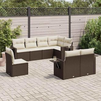 vidaXL Set Sof&aacute;s De Jard&iacute;n 8 Piezas Y Cojines Rat&aacute;n Sint&eacute;tico Marr&oacute;n Vidaxl