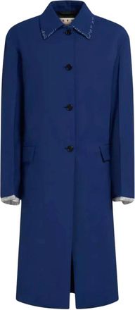 Marni Blauwe Wollen Jas met Decoratieve Stiksels - Dames - Mantel - Blauw - XS - Wol - Jassen