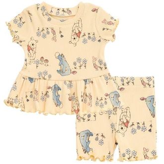 Disney Ribbed T-Shirt & Shorts Set in Winnie The Pooh Yellow at Nordstrom, Size 6-9M