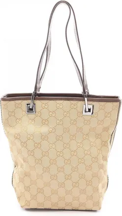 Gucci Beige Brown Canvas Leather Handbag Tote Bag (Pre-Owned)
