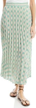 Max Studio Pleated Maxi Skirt in Green/Cream Floral at Nordstrom Rack, Size X-Small