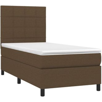 vidaXL Vidaxl - Cama Box Spring Colch&oacute;n Y Luces Led Tela Marr&oacute;n Oscuro 90x190cm