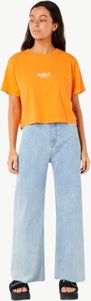 Rip Curl Tokens Embroidered Logo Crop T-Shirt in Light Orange at Nordstrom, Size Xx-Large