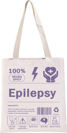 Generic PYOUL Epilepsy Awareness Gift 100% Epilepsy Tote Bag Chronic Illness Handbag Epilepsy Purple Ribbon Gift (100% Epilepsy Tote)