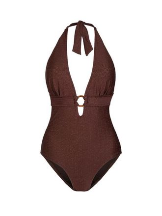 Change of Scenery Gabrielle Ring Halter One-Piece Swimsuit in Cacao/gold Metallic at Nordstrom, Size X-Small