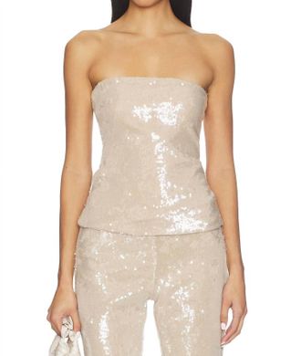 OW Collection Sequin Tube Top In Tan
