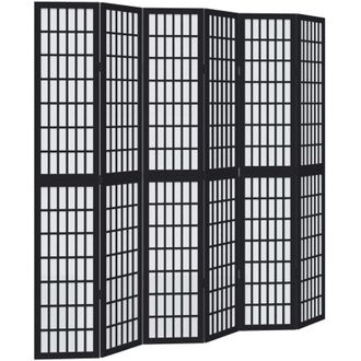 vidaXL Biombo Separador De 6 Paneles Madera Maciza Paulownia Negro Vidaxl