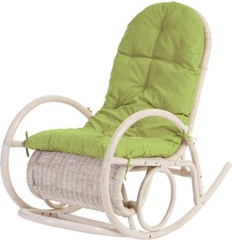 Hhg Mecedora Esmeraldas, sillón de ratán, blanco, cojín verde