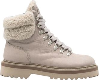 Woolrich Veterschoen van Leer - Dames - Veterlaarzen - Grijs - 37 EU - Leer - Schoenen