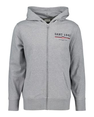 GANT Kapuzensweatjacke GANT GRAPHIC FULL ZIP HOODIE, Herren, Gr. 5XL, grau (grau melange), Sweatware, Obermaterial: 80% Baumwolle, 20% Polyester, regular f