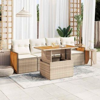 vidaXL Set Sof&aacute;s Jard&iacute;n Y Cojines 5 Pzas Rat&aacute;n Sint&eacute;tico Acacia Beige Vidaxl
