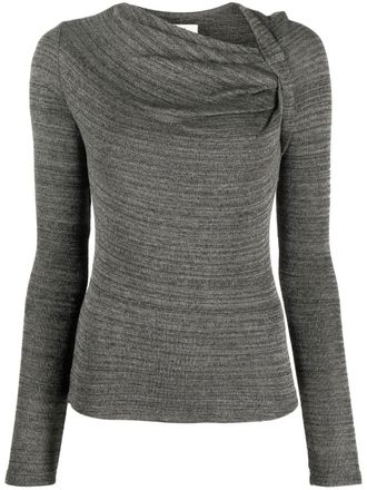 Isabel Marant ruched-neck knitted top - women - Polyamide/Spandex/Elastane/Viscose - 34 - Grey