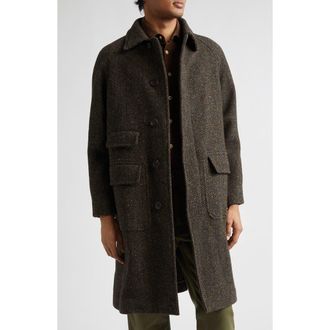 Drake's Wool Herringbone Tweed Overcoat in Brown at Nordstrom, Size 38
