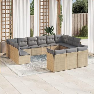 vidaXL Set Sof&aacute;s De Jard&iacute;n Con Cojines 13 Pzas Rat&aacute;n Sint&eacute;tico Beige Vidaxl